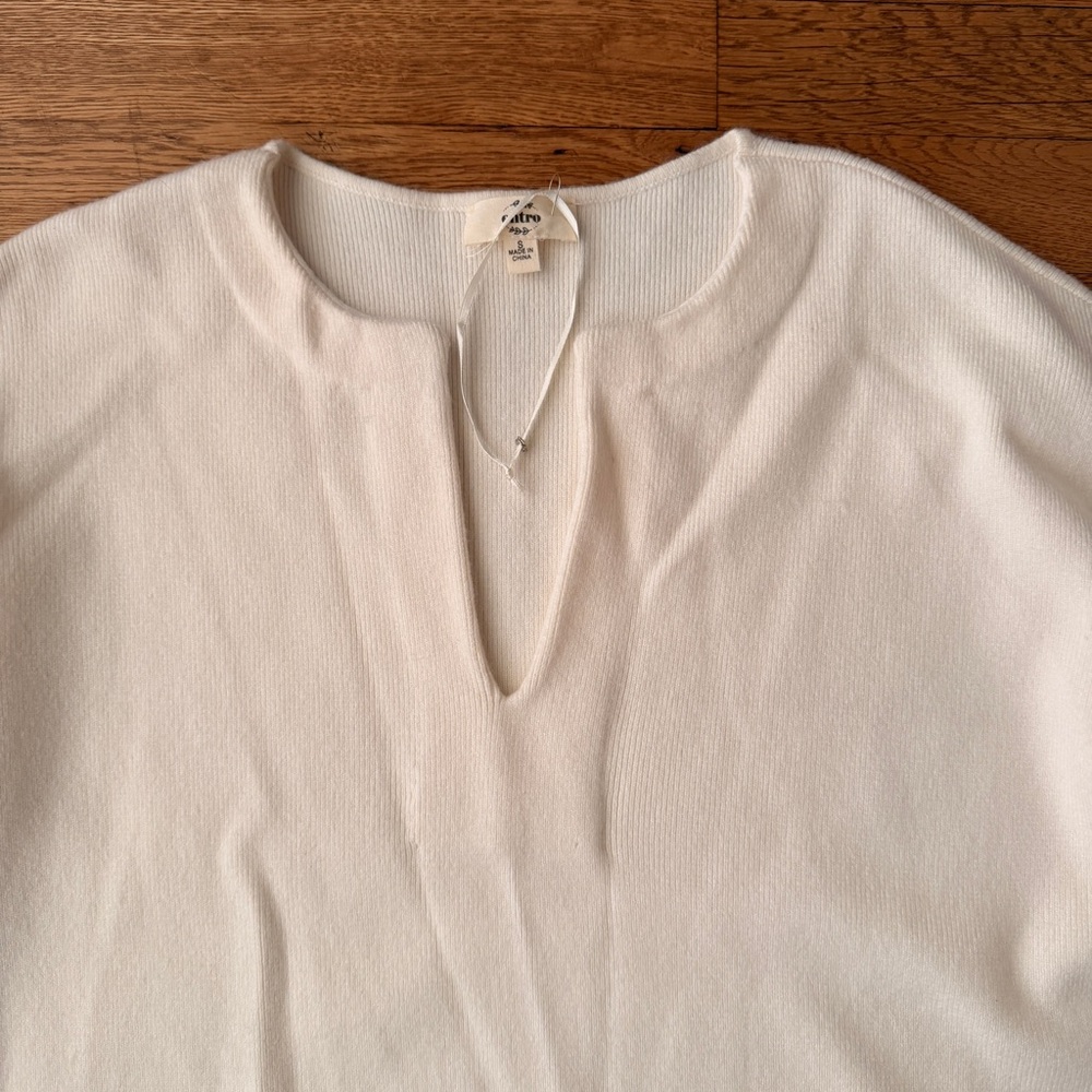 Cream Knit Split-Neck Sweater With Button Cuff De… - image 2